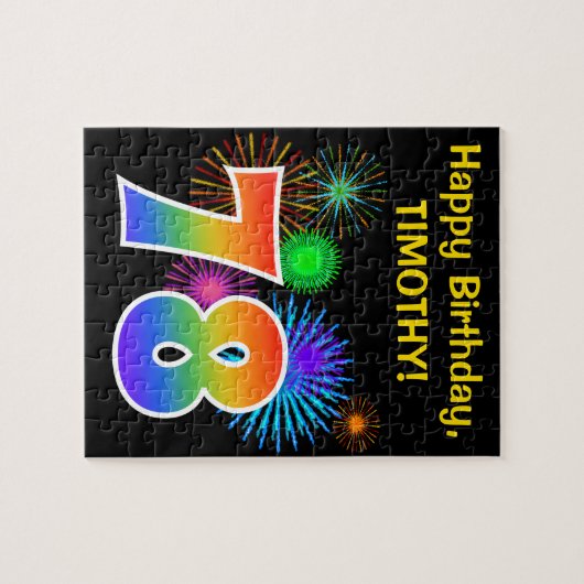 Fun Fireworks + Rainbow Pattern "78" Birthday # ジグソーパズル (横)
