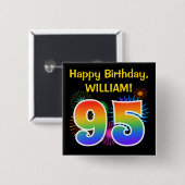 Fun Fireworks + Rainbow Pattern "95" Birthday # 缶バッジ (正面&裏面)