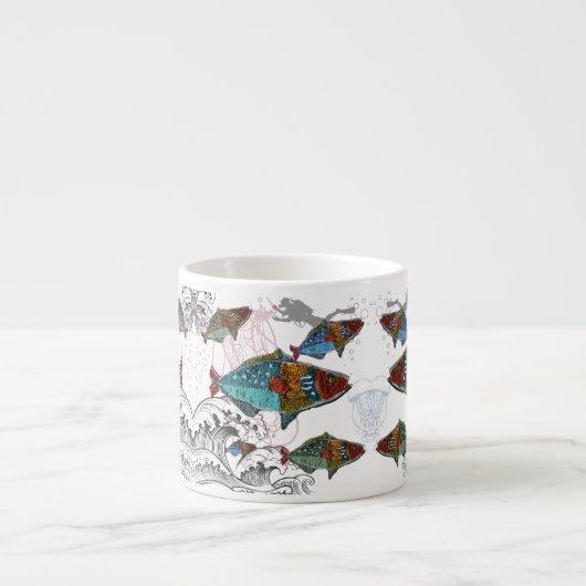 Fun Fish Mug Design using Needle Punch fish design エスプレッソカップ (正面)