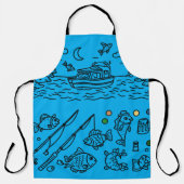 Fun Fishing Adventure Doodle Art エプロン (正面)