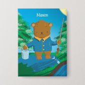 Fun Fishing Brown Bear Kid Pin Button 缶バッジ (正面)