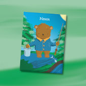 Fun Fishing Brown Bear Kid Pin Button 缶バッジ