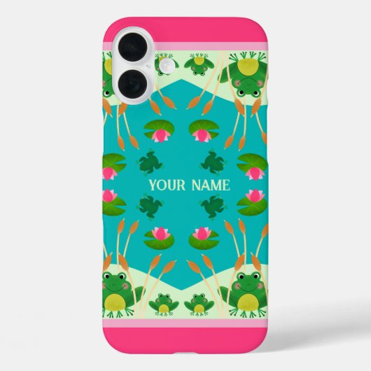 Fun Frog Pattern Pink Green Custom Name Case-Mate iPhoneケース (裏面)