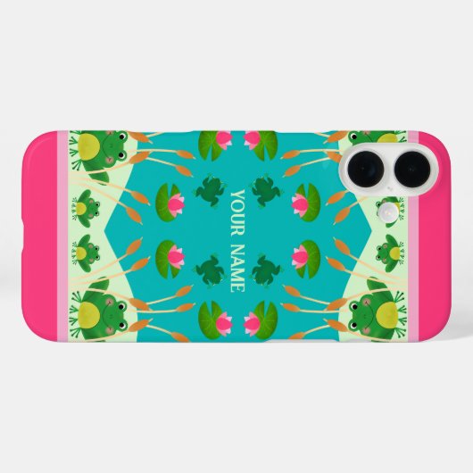 Fun Frog Pattern Pink Green Custom Name Case-Mate iPhoneケース (裏面 (横))