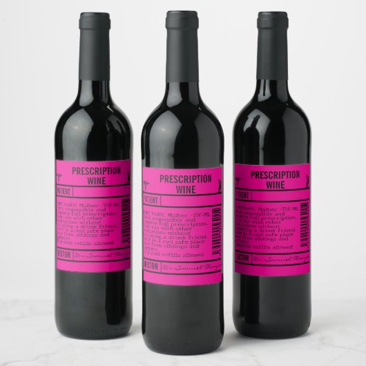 FUN FUCHSIA  editable Wine Labels for WINE ワインラベル (ボトル)