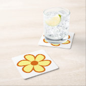 Fun Funky 60s 70s Retro Flower スクエアペーパーコースター (インサイチュ)