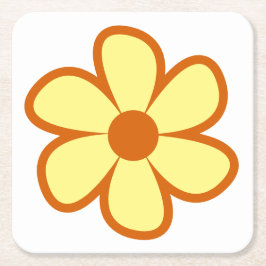 Fun Funky 60s 70s Retro Flower スクエアペーパーコースター