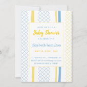 Fun Geometric Yellow & Blue Baby Shower Invitation 招待状 (正面)