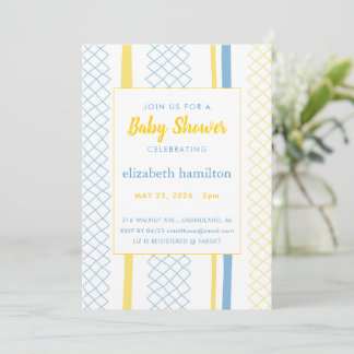 Fun Geometric Yellow & Blue Baby Shower Invitation 招待状