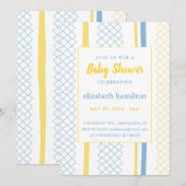 Fun Geometric Yellow & Blue Baby Shower Invitation 招待状 (正面/裏面)