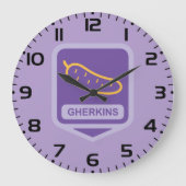 Fun Gherkin Pickle Icon Purple and Yellow ラージ壁時計 (正面)