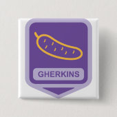 Fun Gherkin Pickle Icon Purple and Yellow 缶バッジ (正面)