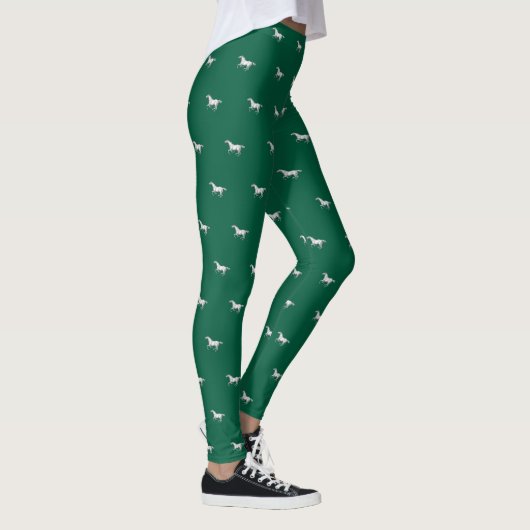 Fun Girly Hunter Green Galloping Horse Pattern レギンス (右)