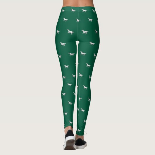 Fun Girly Hunter Green Galloping Horse Pattern レギンス (裏面)