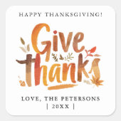 Fun Give Thanks Gratitude Fall Colors Brush Script スクエアシール (正面)