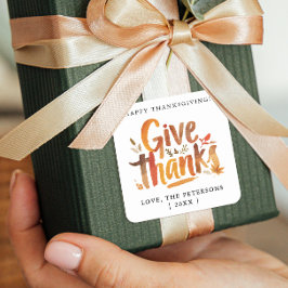Fun Give Thanks Gratitude Fall Colors Brush Script スクエアシール