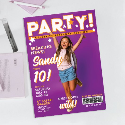 Fun Glam Colorful Pink Girl 12th Celebrity Party 招待状