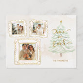 Fun Gold Doodle Frame Peace on Earth 3-Photo シーズンポストカード (正面)