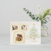 Fun Gold Doodle Frame Peace on Earth 3-Photo 箔シーズンポストカード (立ち正面)