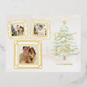 Fun Gold Doodle Frame Peace on Earth 3-Photo 箔シーズンポストカード (正面)