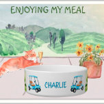 Fun Golf Theme Name Cat Pet ボウル<br><div class="desc">Won't your Charlie be excited when his new BOWL turns out to have a fancy blue and brown golf cart? In the meantime, he can enjoy his dish reminding him of the delights that lie ahead. Any design questions, just send an email to charmdesignstudio@rcn.com and we'll be glad to assist...</div>