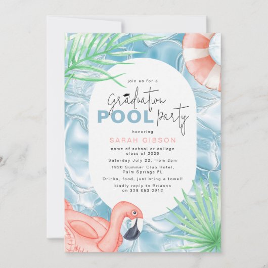 Fun Graduation Pool Party Invitation 招待状 (正面)