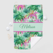 Fun green and pink ladies tropical palm tree ゴルフタオル (インサイチュ)
