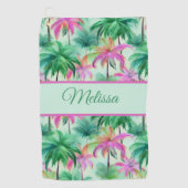 Fun green and pink ladies tropical palm tree ゴルフタオル (正面)