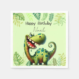 Fun green Dinosaur Childs Birthday スタンダードカクテルナプキン