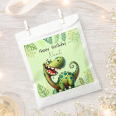 Fun green Dinosaur Childs Birthday フェイバーバッグ (クリップ留めされた状態)