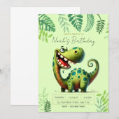 Fun green Dinosaur Childs Birthday 招待状 (正面/裏面)