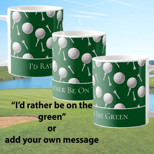 Fun Green Golf Balls and Tees Custom Message コーヒーマグカップ