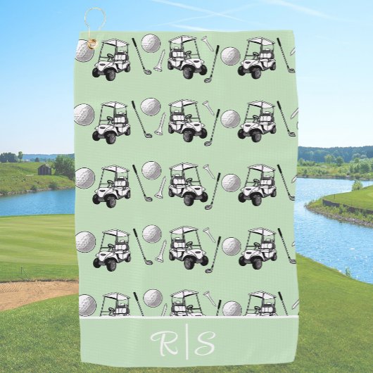 Fun Green Golf Balls Cute Cart Custom Monogram ゴルフタオル
