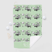 Fun Green Golf Balls Cute Cart Custom Monogram ゴルフタオル (インサイチュ)