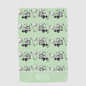 Fun Green Golf Balls Cute Cart Custom Monogram ゴルフタオル (正面)