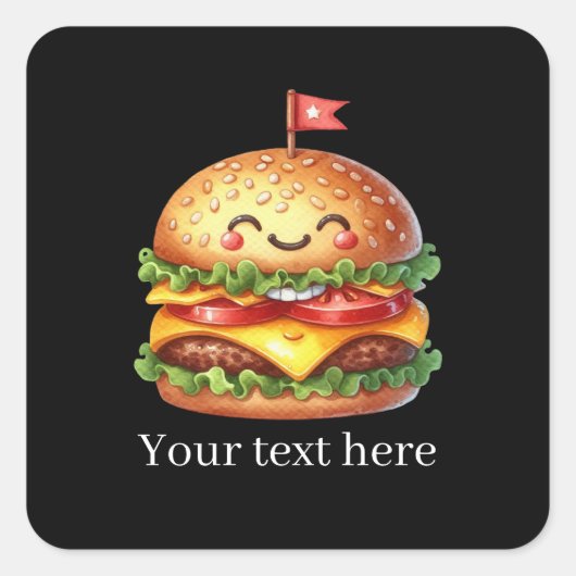 Fun grilled hamburger customizable スクエアシール (正面)