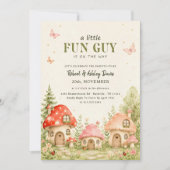 Fun Guy きのこ 蝶 赤ちゃんのシャワー 招待状 (正面)