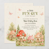 Fun Guy きのこ 蝶 赤ちゃんのシャワー 招待状 (正面/裏面)