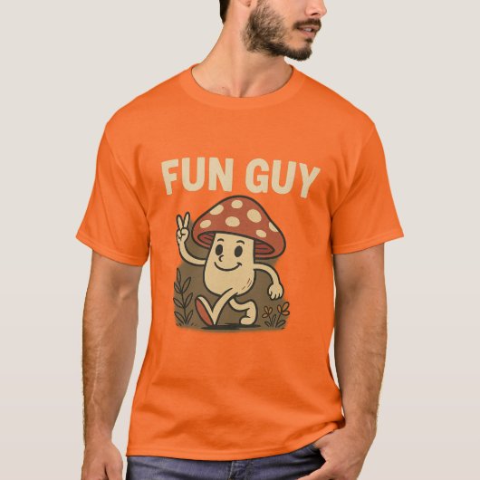 「Fun Guy」キノコTシャツ - かわいいキャラクターのパロディTシャツ Tシャツ (正面)
