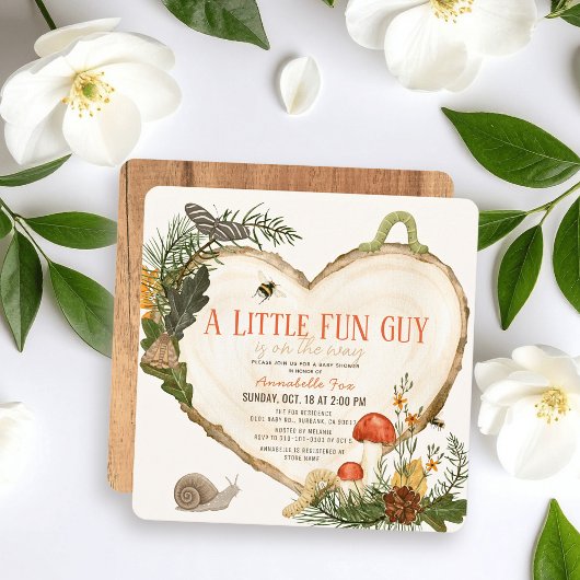 Fun Guy Wood Slice Mushroom Boy Baby Shower 招待状