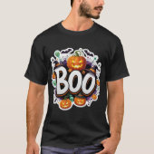 Fun Halloween Boo graphic with glowing pumpkins wi Tシャツ (正面)