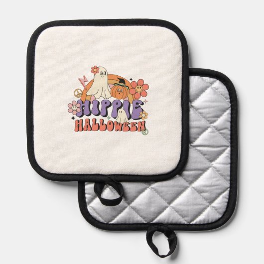 Fun Halloween Designs Hippie Halloween Retro 鍋敷き (正面/裏面)