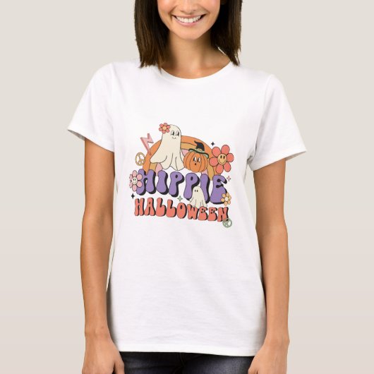 Fun Halloween Designs Hippie Halloween Retro Tシャツ (正面)