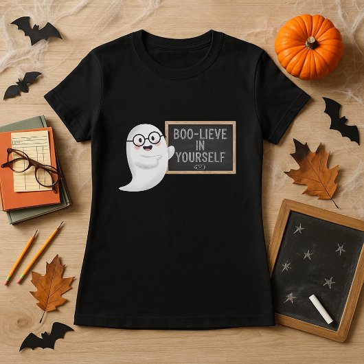 Fun Halloween Ghost BOO‑LIEVE in Yourself Teacher  Tシャツ