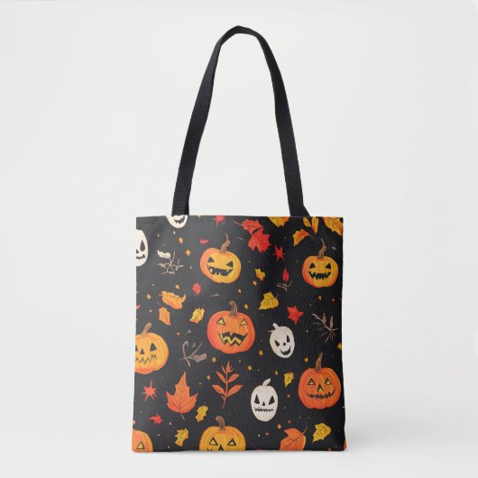 Fun Halloween Pumpkin and Leaves Print トートバッグ (正面)
