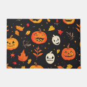 Fun Halloween Pumpkin and Leaves Print ドアマット (正面)