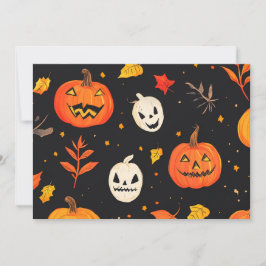 Fun Halloween Pumpkin and Leaves Print 招待状
