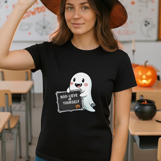Fun Halloween Teacher BOO-LIEVE in Yourself Ghost  Tシャツ
