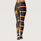Fun Halloween Witch Cat Purple Striped Pumpkin レギンス (裏面)