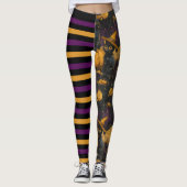Fun Halloween Witch Cat Purple Striped Pumpkin レギンス (正面)